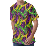 Mardi Gras Palm Leaf Pattern Print Men's Velvet T-Shirt