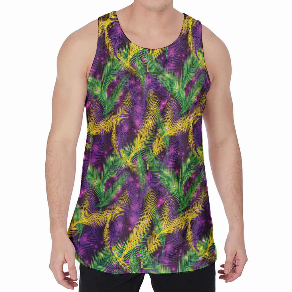 Mardi Gras Palm Leaf Pattern Print Men's Velvet Tank Top