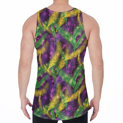 Mardi Gras Palm Leaf Pattern Print Men's Velvet Tank Top