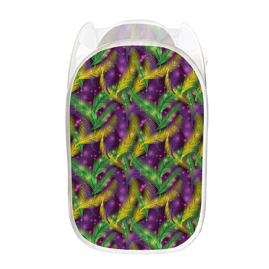 Mardi Gras Palm Leaf Pattern Print Mesh Laundry Hamper