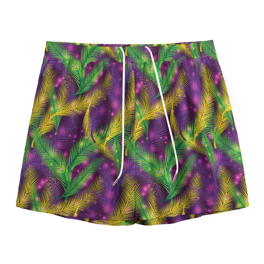 Mardi Gras Palm Leaf Pattern Print Mesh Shorts