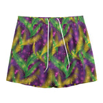 Mardi Gras Palm Leaf Pattern Print Mesh Shorts