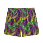 Mardi Gras Palm Leaf Pattern Print Mesh Shorts