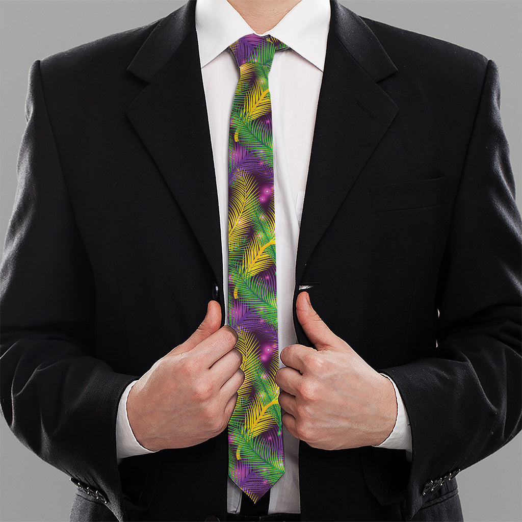 Mardi Gras Palm Leaf Pattern Print Necktie