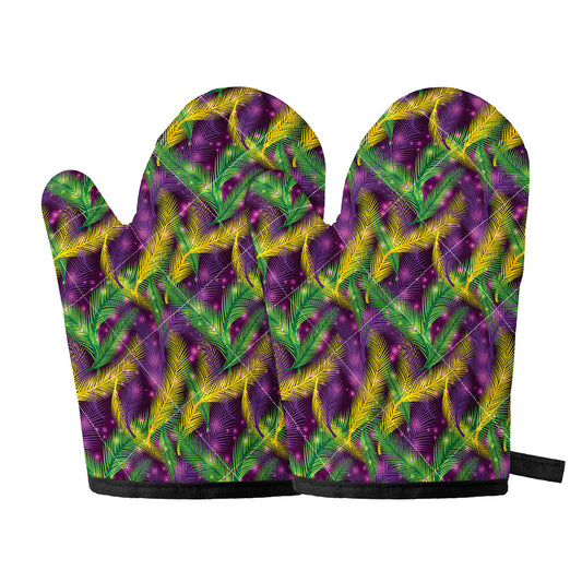 Mardi Gras Palm Leaf Pattern Print Oven Mitts