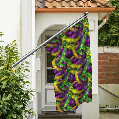 Mardi Gras Palm Leaf Pattern Print Polyester Flag