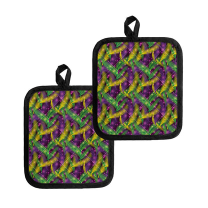 Mardi Gras Palm Leaf Pattern Print Pot Holders