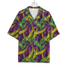 Mardi Gras Palm Leaf Pattern Print Rayon Hawaiian Shirt