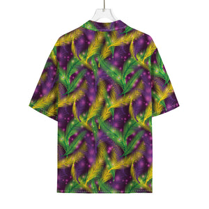 Mardi Gras Palm Leaf Pattern Print Rayon Hawaiian Shirt