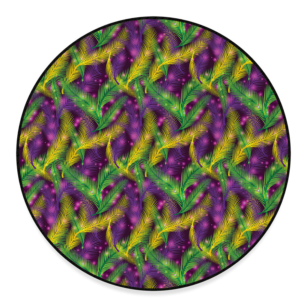 Mardi Gras Palm Leaf Pattern Print Round Floor Mat
