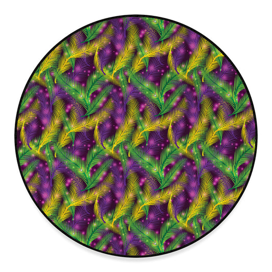 Mardi Gras Palm Leaf Pattern Print Round Floor Mat