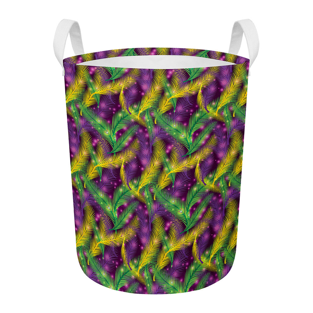 Mardi Gras Palm Leaf Pattern Print Round Laundry Basket