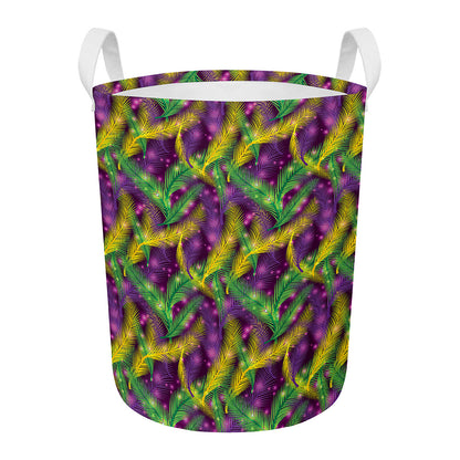 Mardi Gras Palm Leaf Pattern Print Round Laundry Basket