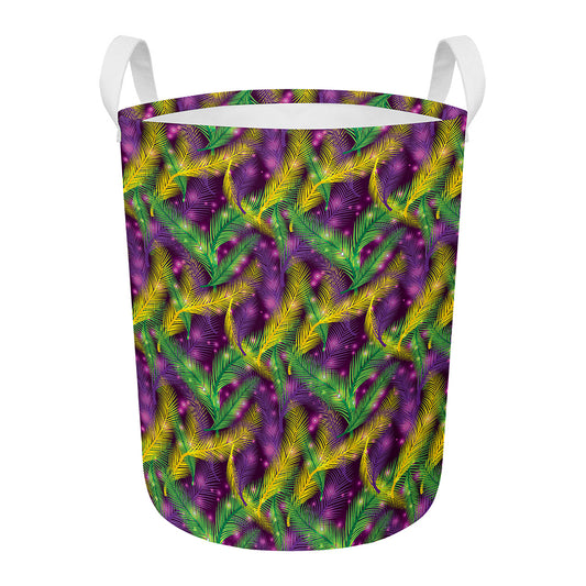 Mardi Gras Palm Leaf Pattern Print Round Laundry Basket