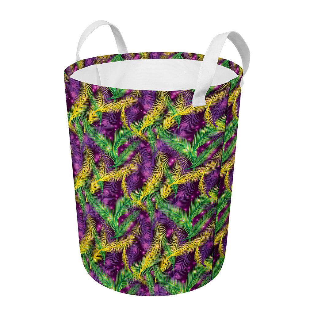 Mardi Gras Palm Leaf Pattern Print Round Laundry Basket