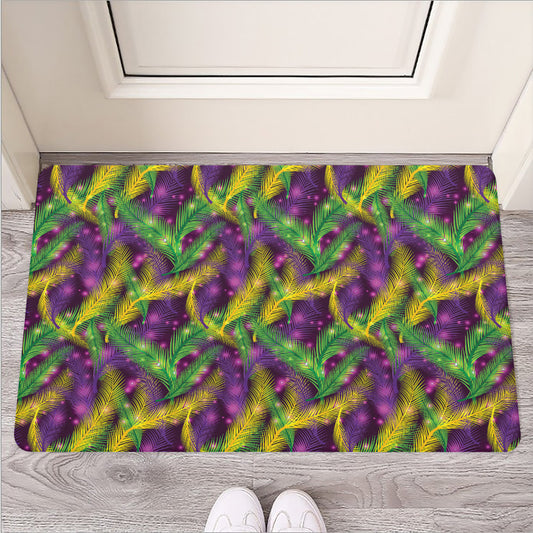 Mardi Gras Palm Leaf Pattern Print Rubber Doormat