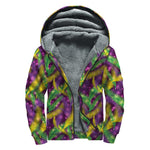 Mardi Gras Palm Leaf Pattern Print Sherpa Lined Zip Up Hoodie