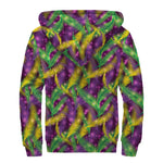 Mardi Gras Palm Leaf Pattern Print Sherpa Lined Zip Up Hoodie