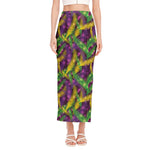 Mardi Gras Palm Leaf Pattern Print Side Slit Maxi Skirt