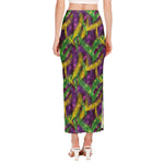 Mardi Gras Palm Leaf Pattern Print Side Slit Maxi Skirt