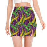 Mardi Gras Palm Leaf Pattern Print Side Slit Mini Skirt