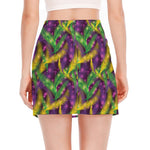 Mardi Gras Palm Leaf Pattern Print Side Slit Mini Skirt