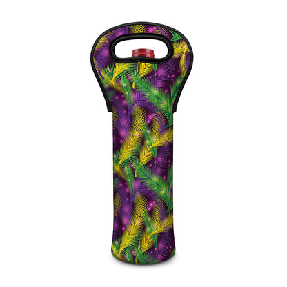 Mardi Gras Palm Leaf Pattern Print Single Neoprene Wine Tote