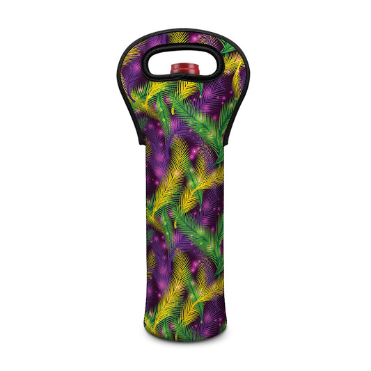 Mardi Gras Palm Leaf Pattern Print Single Neoprene Wine Tote