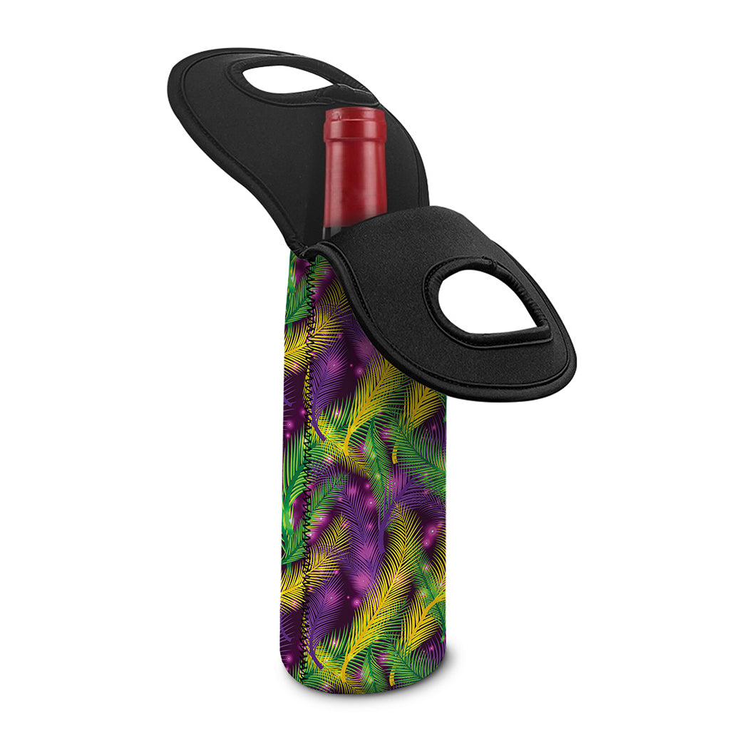 Mardi Gras Palm Leaf Pattern Print Single Neoprene Wine Tote