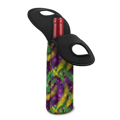 Mardi Gras Palm Leaf Pattern Print Single Neoprene Wine Tote