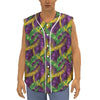 Mardi Gras Palm Leaf Pattern Print Sleeveless Baseball Jersey