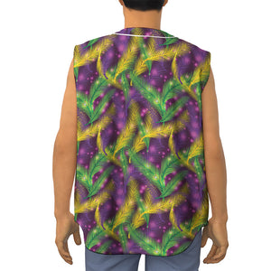 Mardi Gras Palm Leaf Pattern Print Sleeveless Baseball Jersey