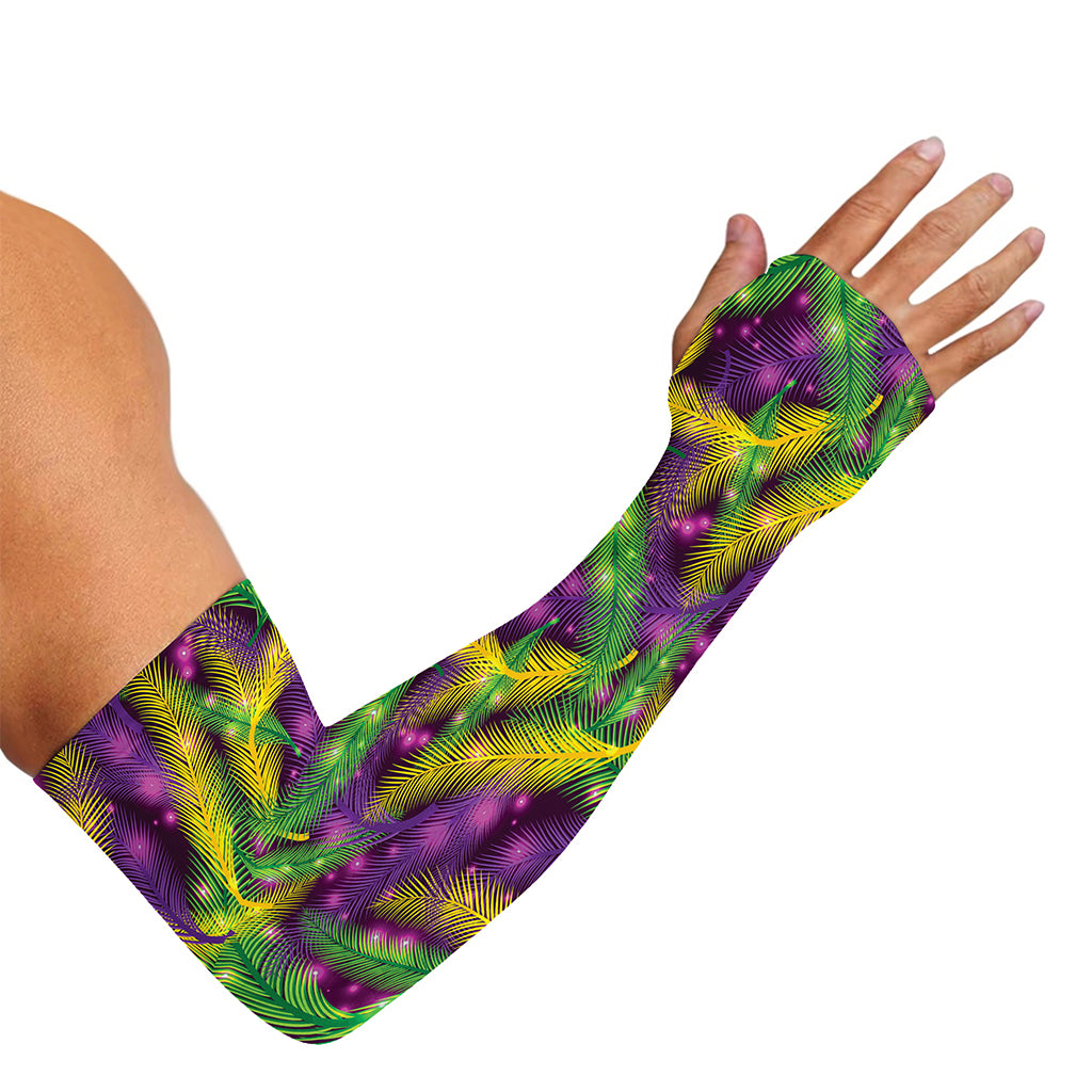 Mardi Gras Palm Leaf Pattern Print Sun Protection Arm Sleeves
