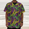 Mardi Gras Palm Leaf Pattern Print Textured Short Sleeve Shirt