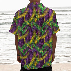 Mardi Gras Palm Leaf Pattern Print Textured Short Sleeve Shirt