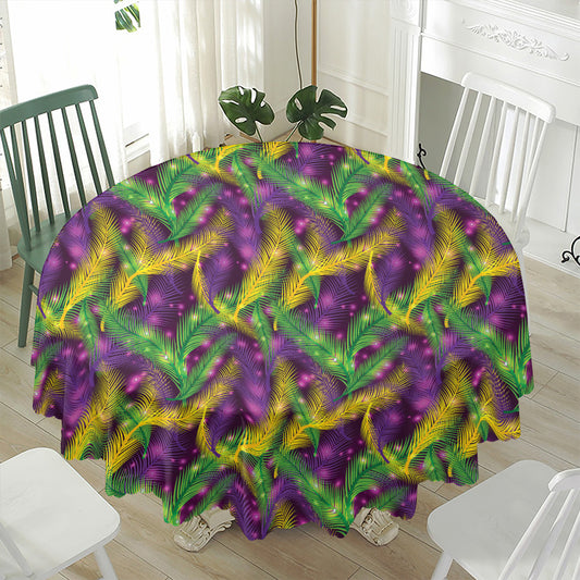 Mardi Gras Palm Leaf Pattern Print Waterproof Round Tablecloth