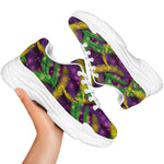 Mardi Gras Palm Leaf Pattern Print White Chunky Shoes