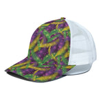 Mardi Gras Palm Leaf Pattern Print White Mesh Trucker Cap