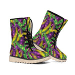 Mardi Gras Palm Leaf Pattern Print Winter Boots