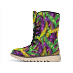 Mardi Gras Palm Leaf Pattern Print Winter Boots