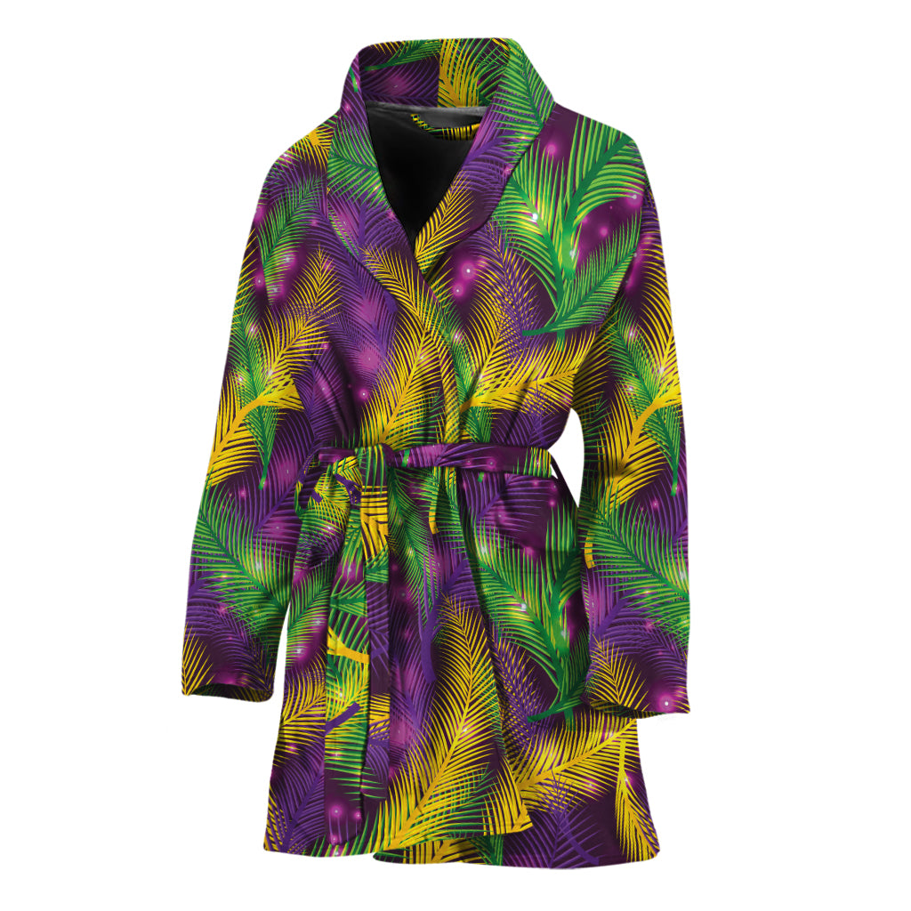 Mardi Gras Palm Leaf Pattern Print Women's Bathrobe