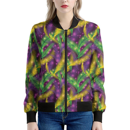 Mardi Gras Palm Leaf Pattern Print Women's Bomber Jacket