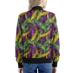 Mardi Gras Palm Leaf Pattern Print Women's Bomber Jacket