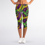 Mardi Gras Palm Leaf Pattern Print Women's Capri Leggings
