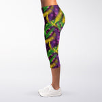 Mardi Gras Palm Leaf Pattern Print Women's Capri Leggings