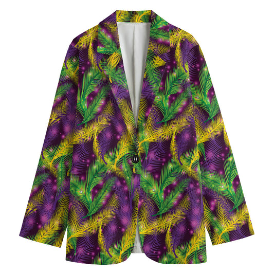 Mardi Gras Palm Leaf Pattern Print Women's Cotton Blazer