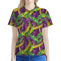 Mardi Gras Palm Leaf Pattern Print Women's Polo Shirt