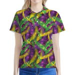 Mardi Gras Palm Leaf Pattern Print Women's Polo Shirt