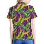 Mardi Gras Palm Leaf Pattern Print Women's Polo Shirt