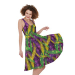 Mardi Gras Palm Leaf Pattern Print Women's Sleeveless Dress